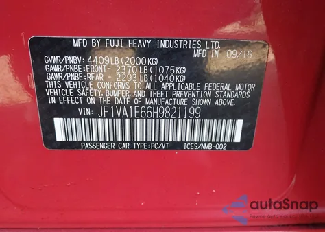 2017 Subaru Wrx Premium из США, поврежденный, VIN JF1VA1E66H9821199